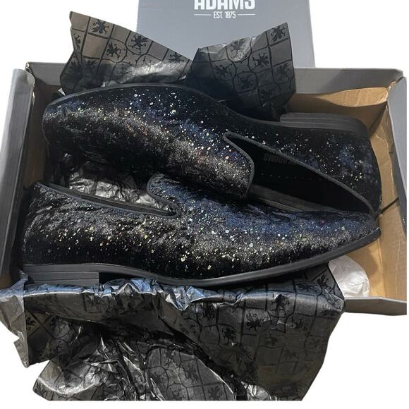 Stacy Adams Men's Stellar Glitter Plain Toe Slip On Loafer Black Velour Size 12 - Picture 2 of 12